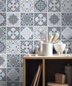 Vintage Blue Gray Floor Tile Decals - Wall