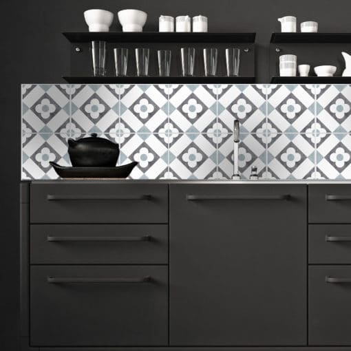 Kitchen Backsplash Decor - Tiles Grey Floral Pattern - Moonwallstickers.com