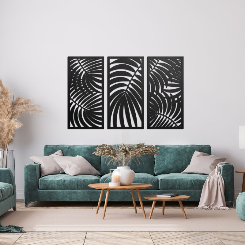 Triptych Palm Leaf 3D Wall Art - Moonwallstickers.com